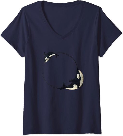 Womens Cool Sea Animal Whale Orca Men Women Loves Orcas V-Neck T-Shirt