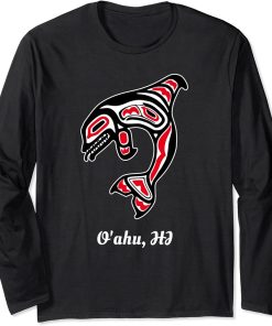 Native O"ahu Hawaii Red Orca Killer Whale Long Sleeve T-Shirt