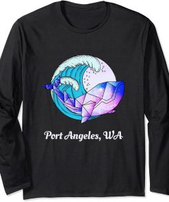 Port Angeles WA Japanese Paint Geometric Orca Killer Whale Long Sleeve T-Shirt