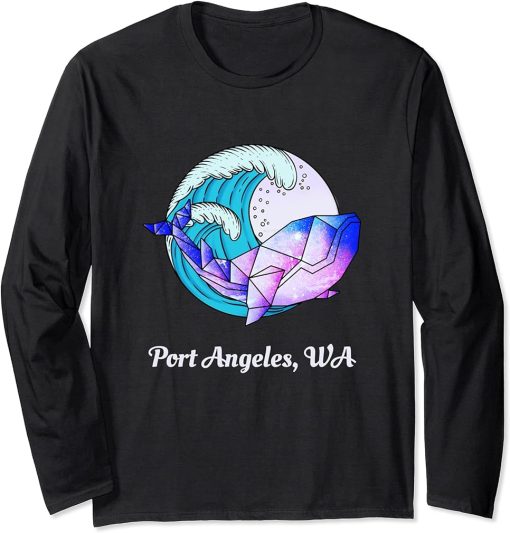 Port Angeles WA Japanese Paint Geometric Orca Killer Whale Long Sleeve T-Shirt