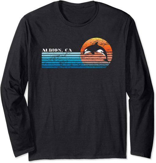 Vintage Albion, CA Retro 80s Orca Sunset Long Sleeve T-Shirt