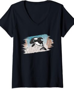 Womens Orca Orcas Sweet Whale Sweet Orca Sea Creature Whales V-Neck T-Shirt