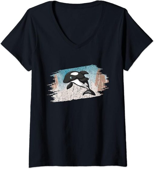 Womens Orca Orcas Sweet Whale Sweet Orca Sea Creature Whales V-Neck T-Shirt