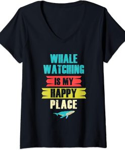 Womens Funny Whale Watching Happy Sailing Marine Biology Orca V-Neck T-Shirt