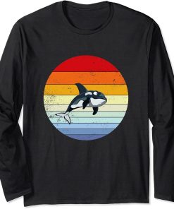 Distressed Orca Sunset Retro Style Vintage Killer Whale Long Sleeve T-Shirt